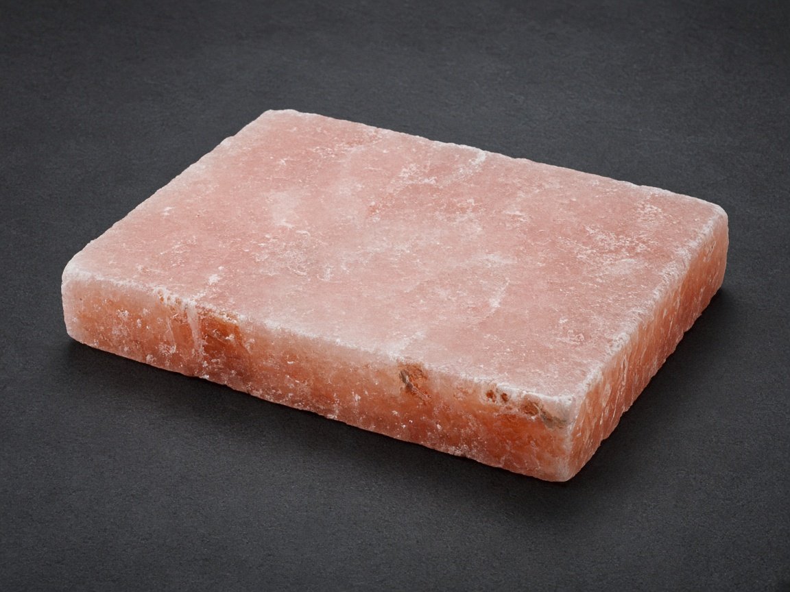 Himalayan pink salt freeze serving plate, studio photograph.