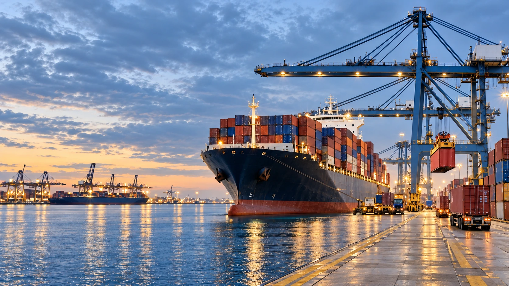 Container ship and port representing global FCL and LCL supply.