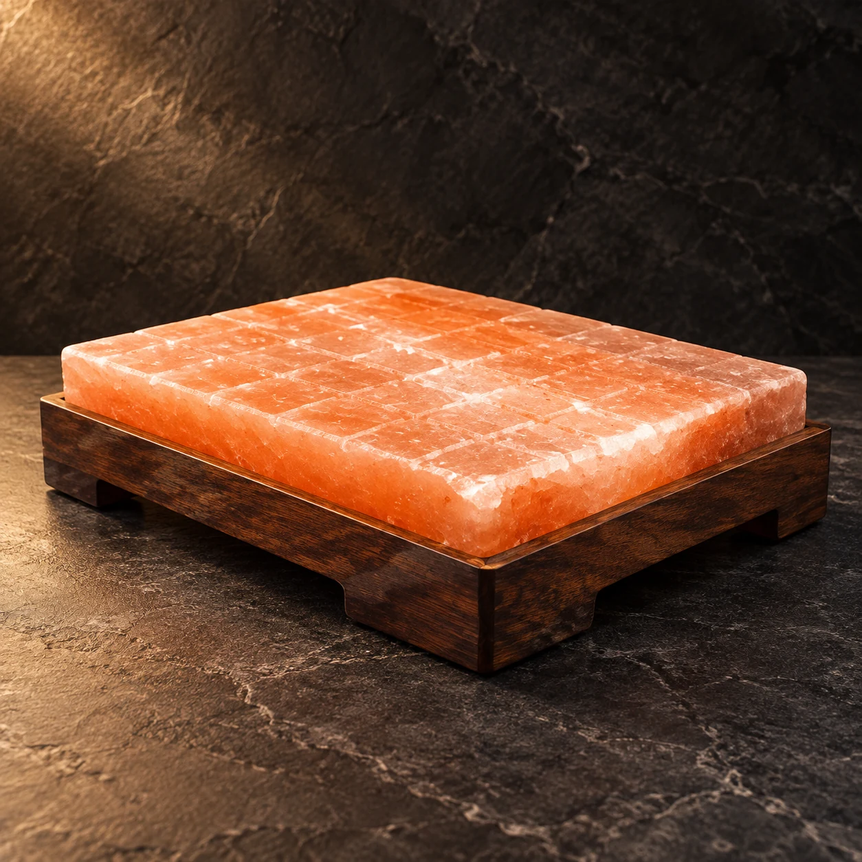 Lined Square Detoxer Salt Wooden Base — illustrative studio visualization based on the SM SALT product