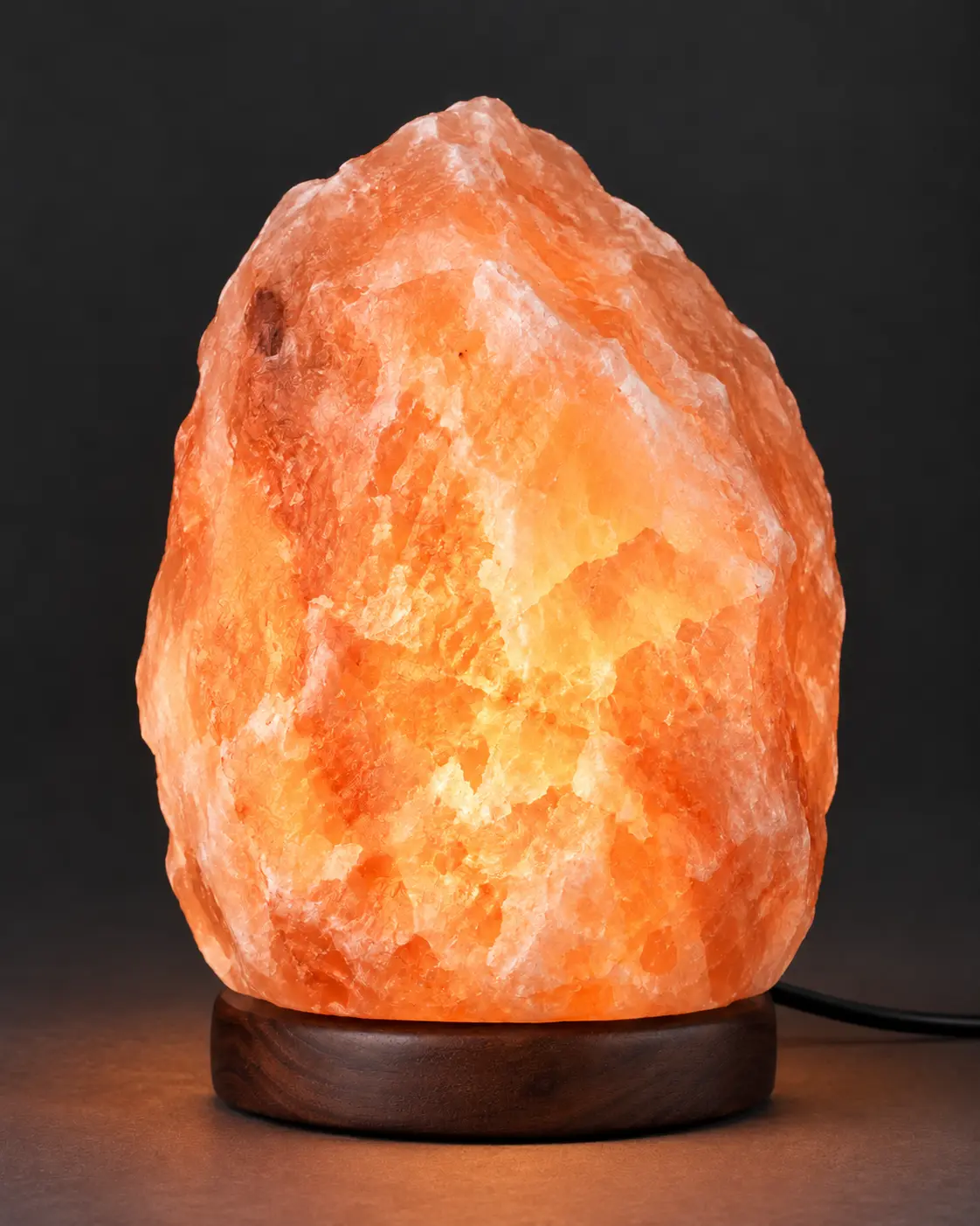 pink Himalayan salt lamp, light on