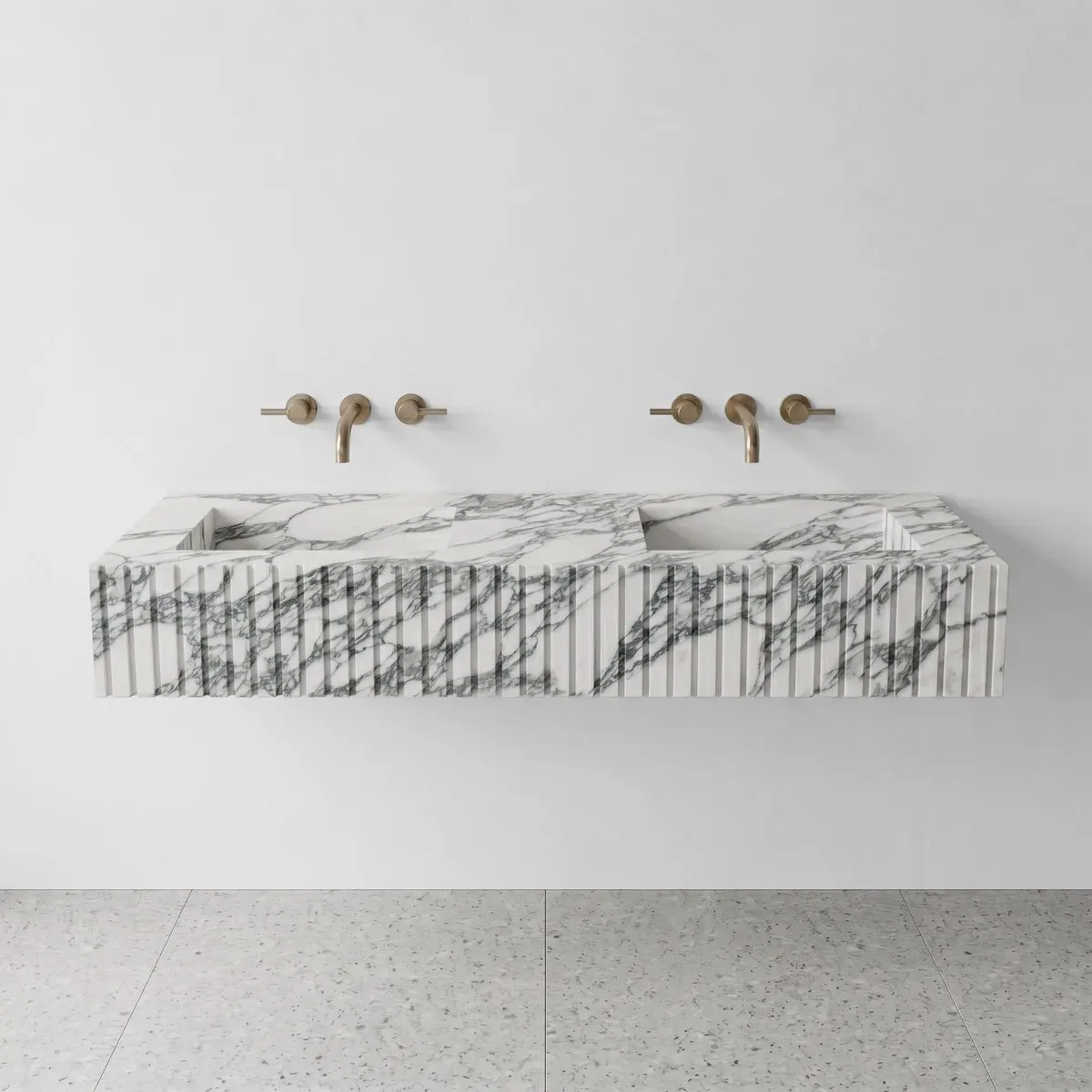 Arabescato Marble Double Sink - Fluted