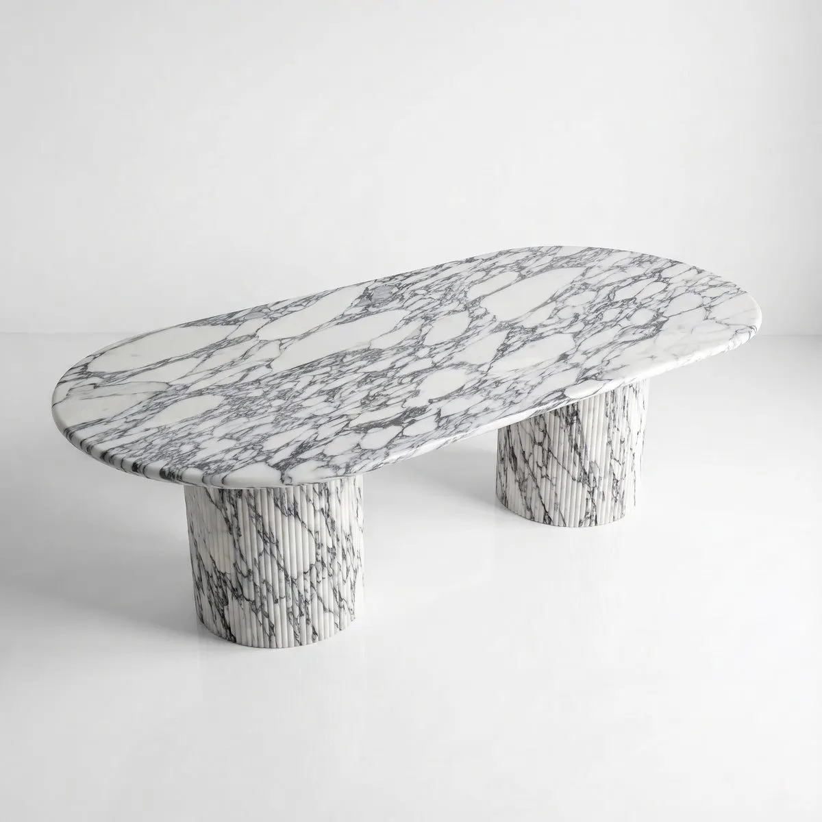 Arabescato Marble Oval Dining Table - Fluted