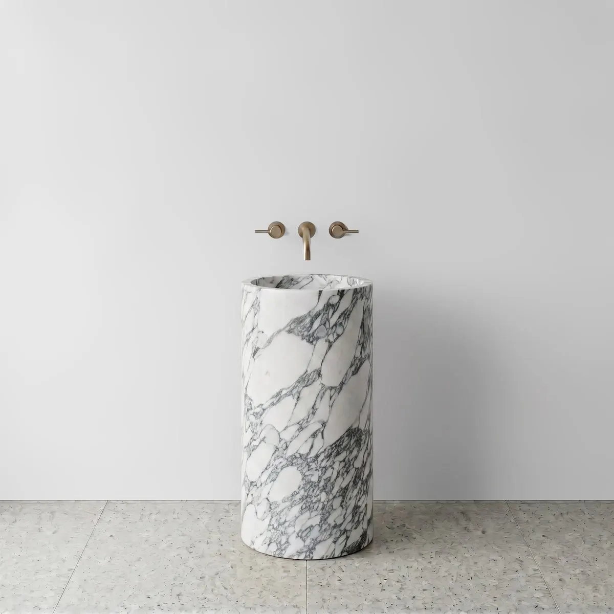 Arabescato Marble Pedestal Sink - Cylinder