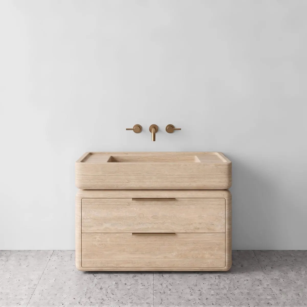 Beige Travertine Double Drawer Vanity - Classical