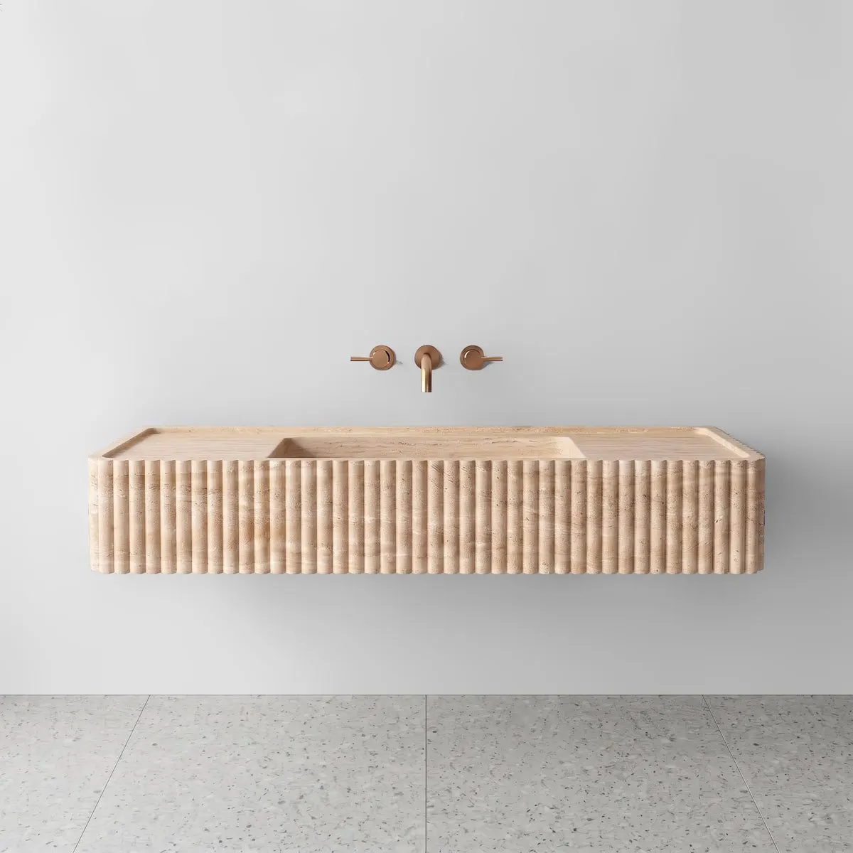 Beige Travertine Monolith Sink - Fluted