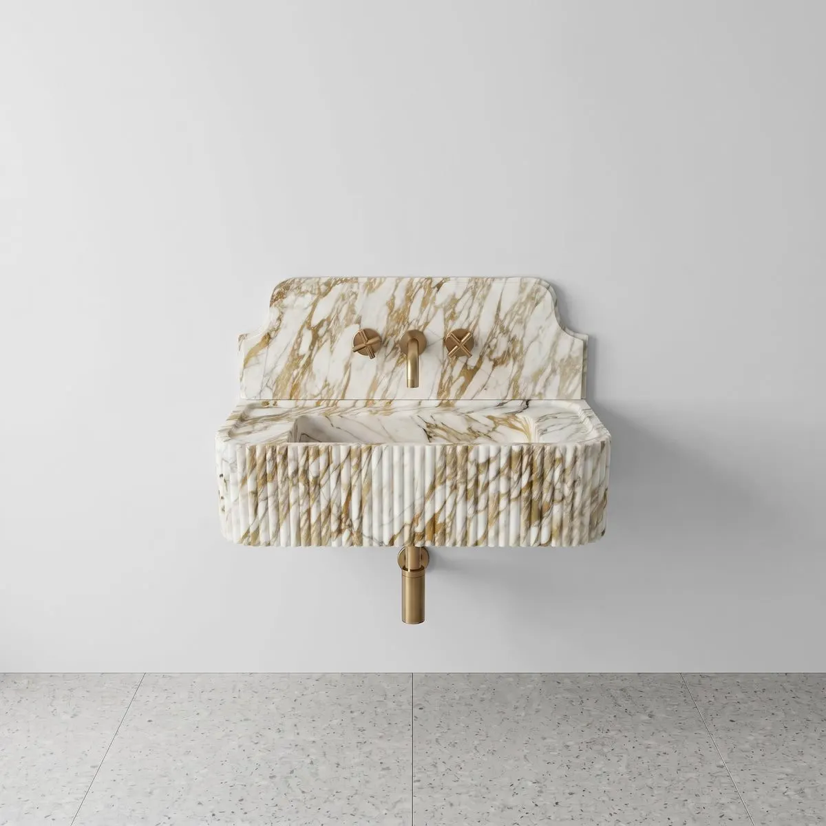 Calacatta Gold Marble Backsplash Sink - Fluted
