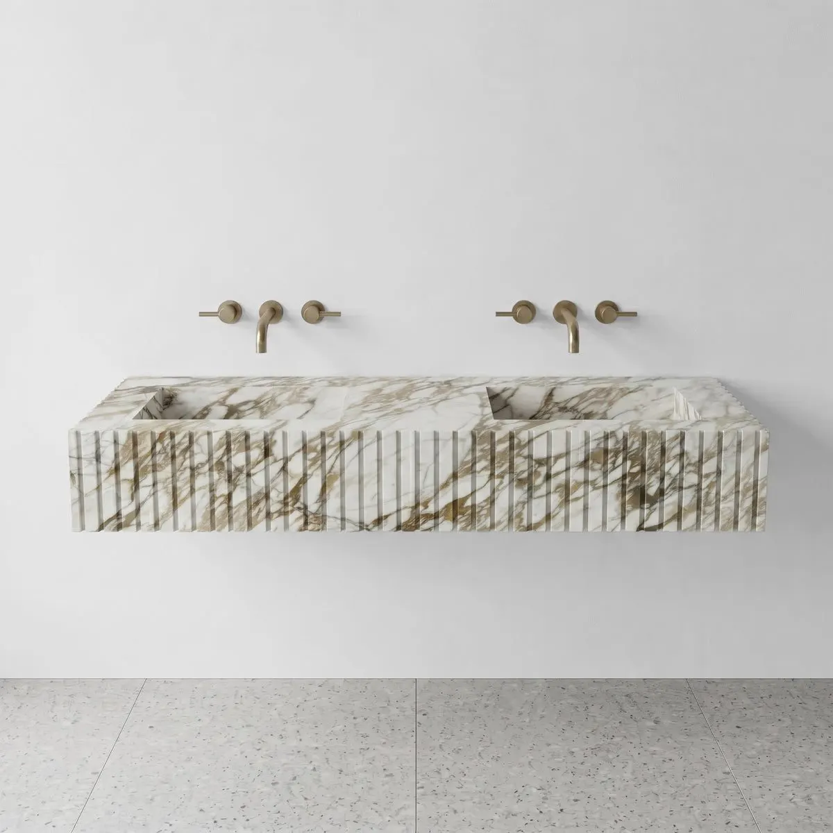 Calacatta Gold Marble Double Sink - Fluted