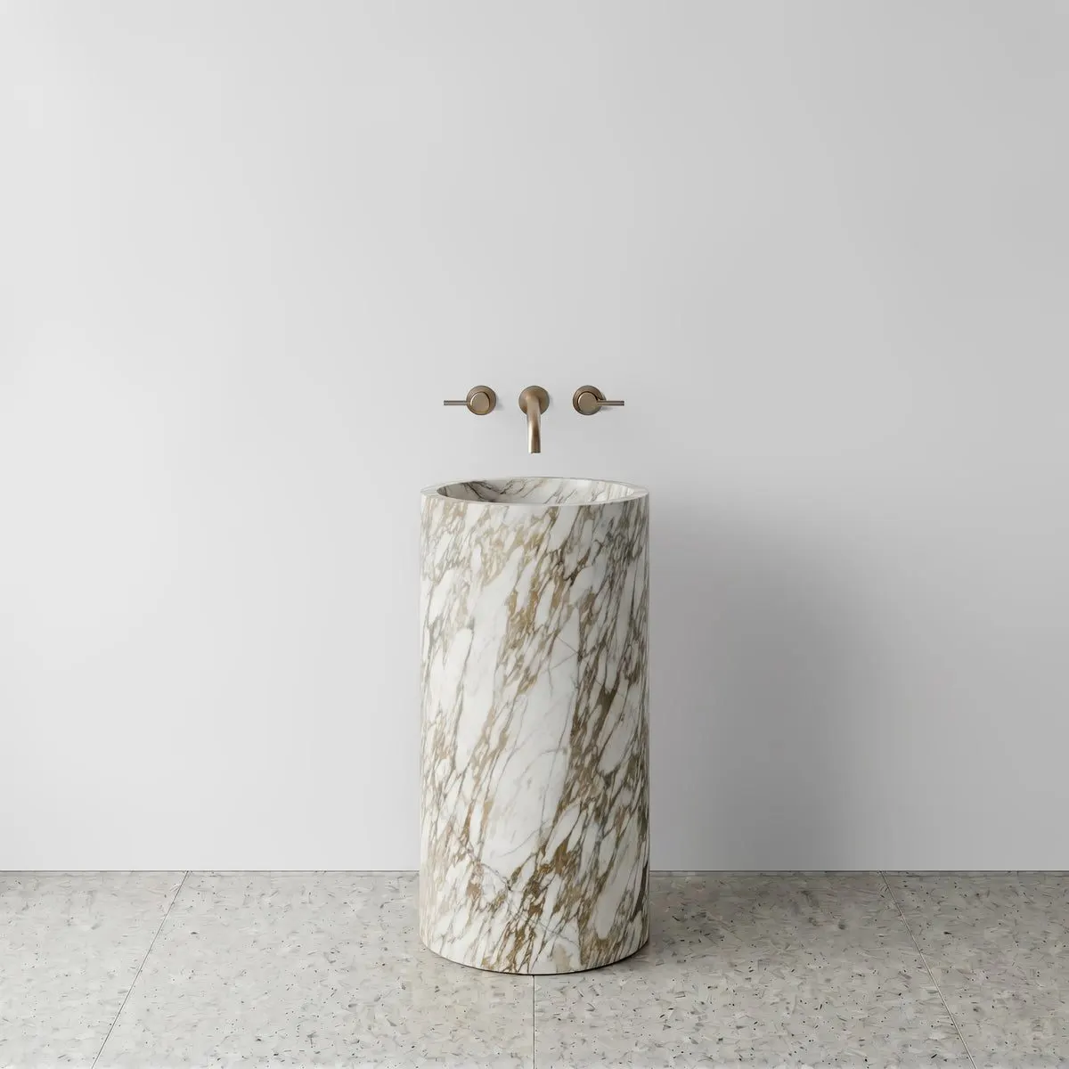 Calacatta Gold Marble Pedestal Sink - Cylinder