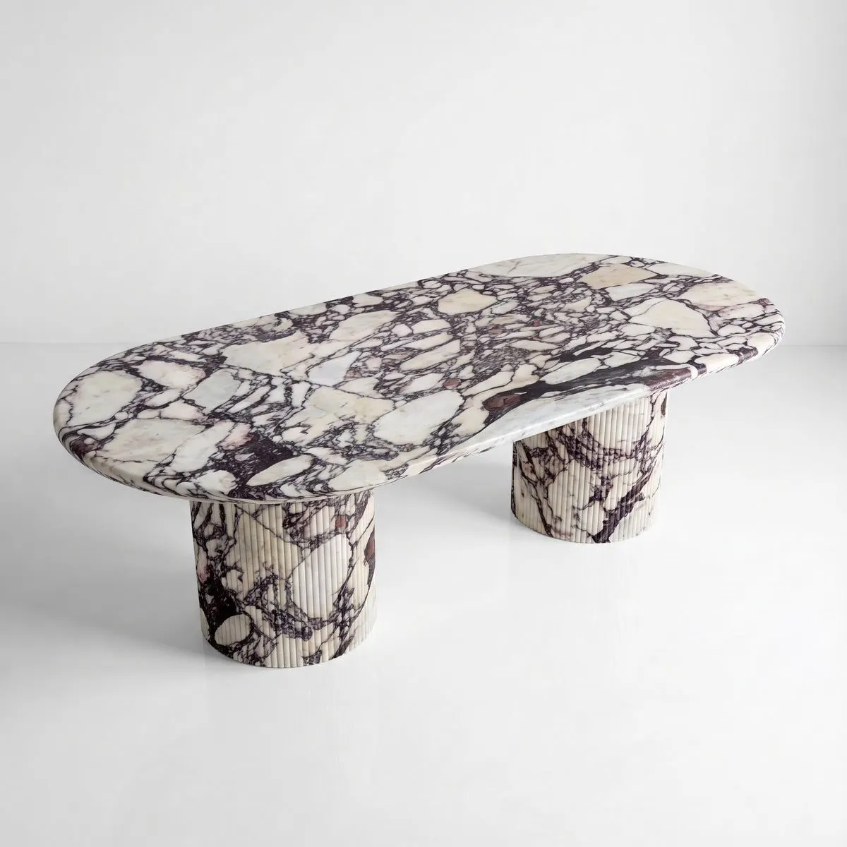 Calacatta Viola Marble Oval Dining Table - Fluted