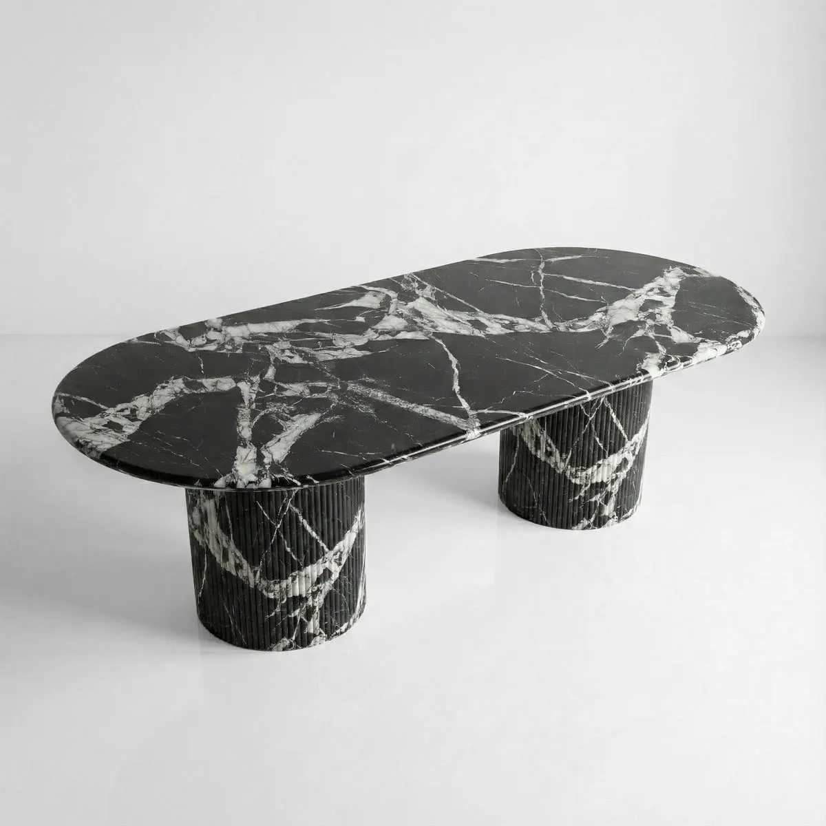 Grand Antique Marble Oval Dining Table - Fluted
