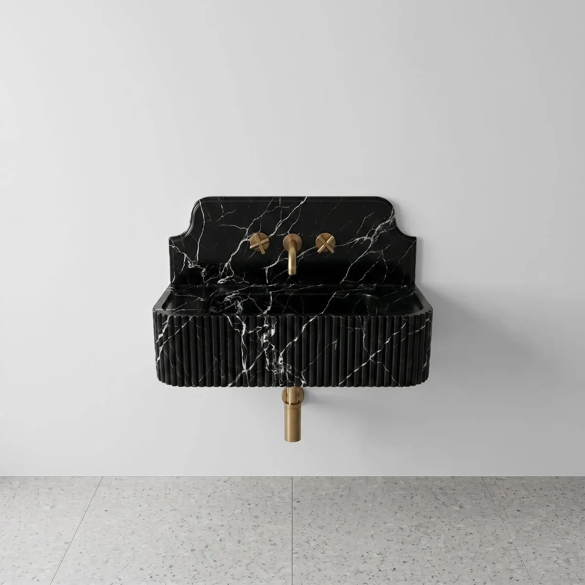 Nero Marquina Marble Backsplash Sink - Fluted