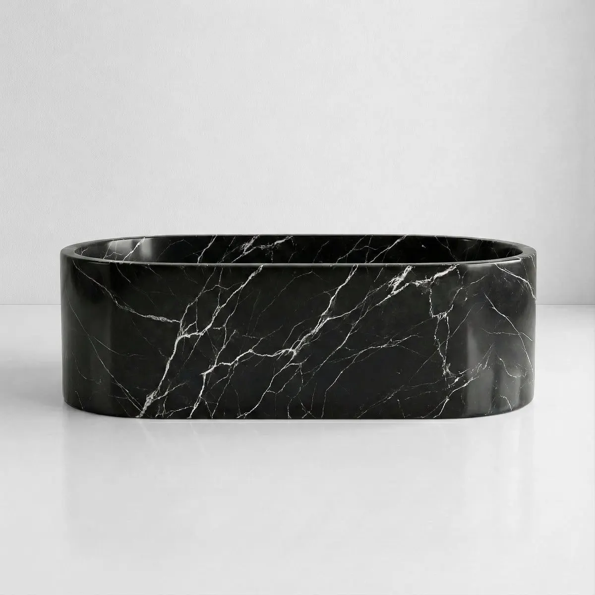 Nero Marquina Marble Freestanding Bathtub - Elliptical