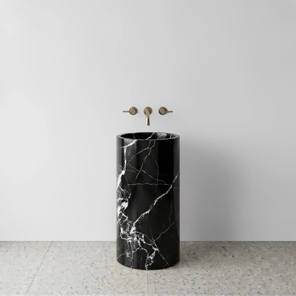 Nero Marquina Marble Pedestal Sink - Cylinder