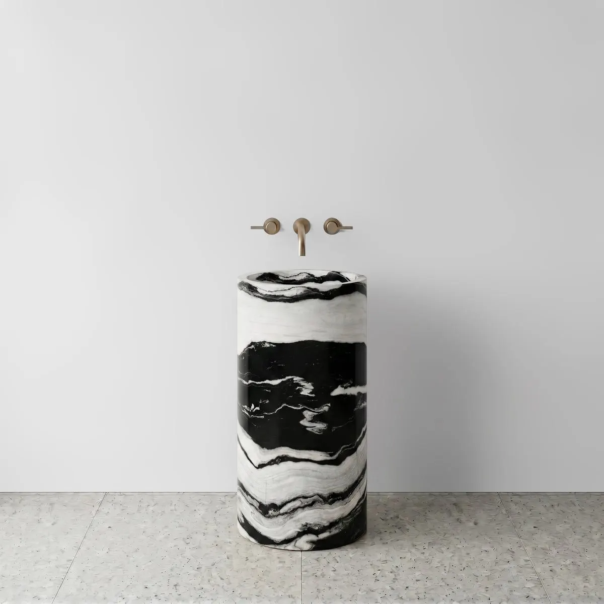 Panda White Marble Pedestal Sink - Cylinder