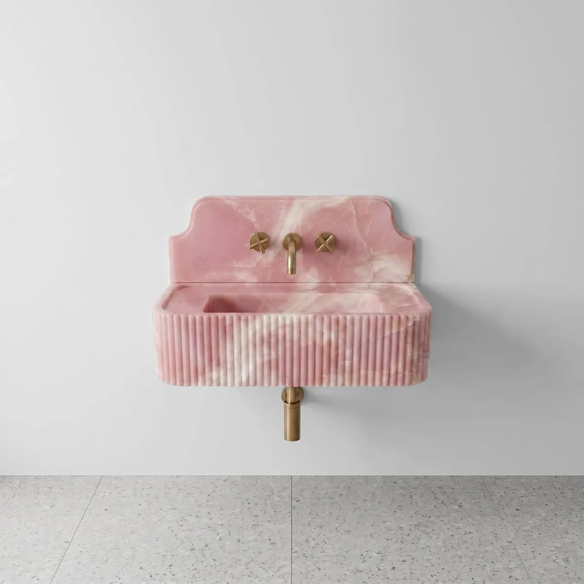 Pink Onyx Backsplash Sink - Fluted