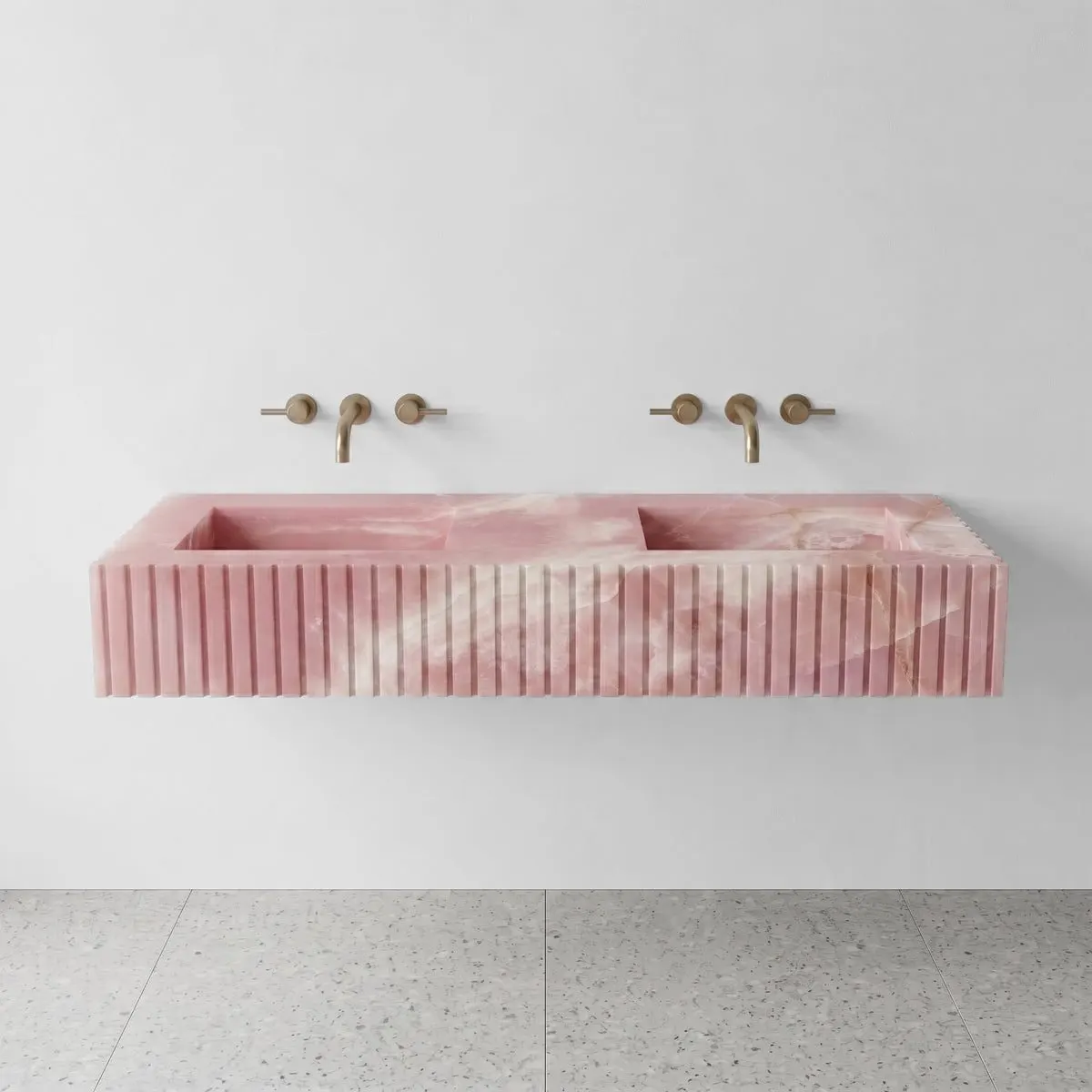 Pink Onyx Double Sink - Fluted