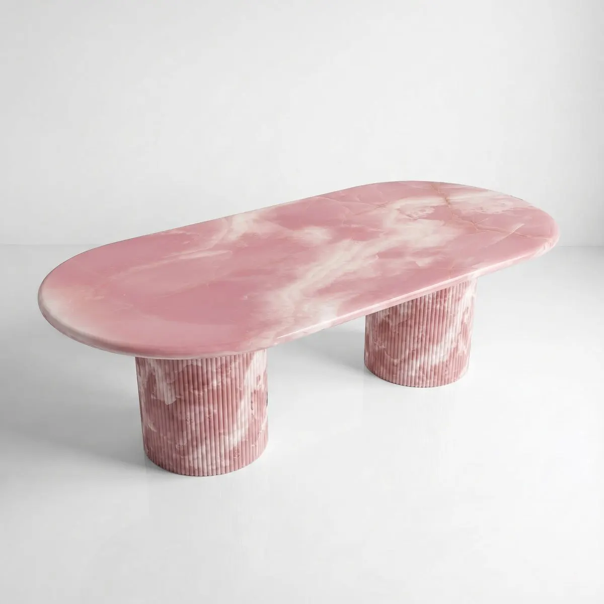 Pink Onyx Oval Dining Table - Fluted