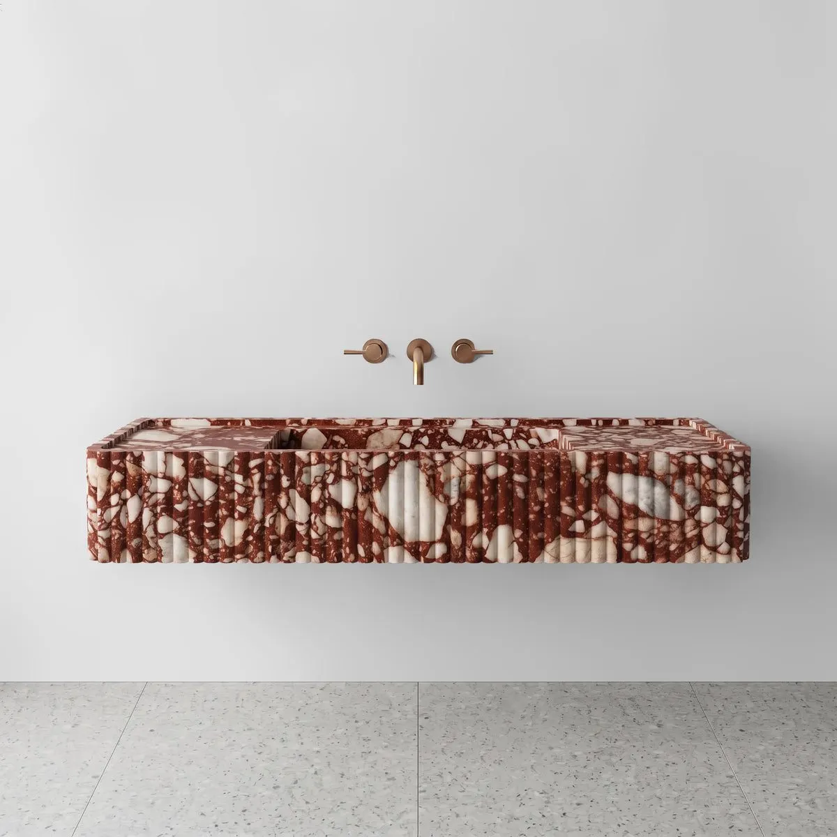 Red Bulgari Marble Monolith Sink - Fluted
