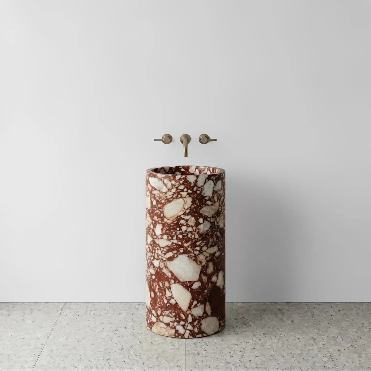 Red Bulgari Marble Pedestal Sink - Cylinder