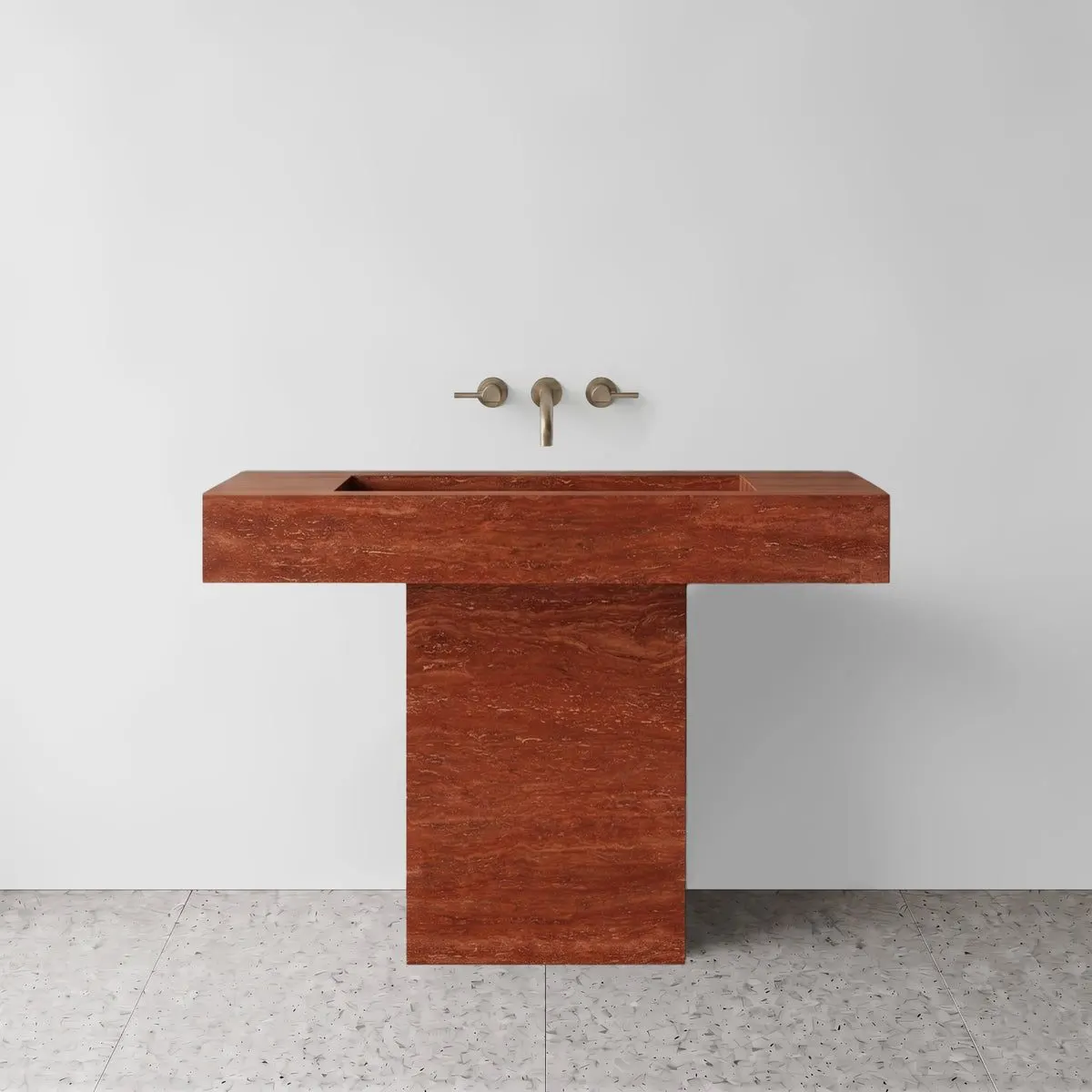 Red Travertine Pedestal Sink - T-Shape