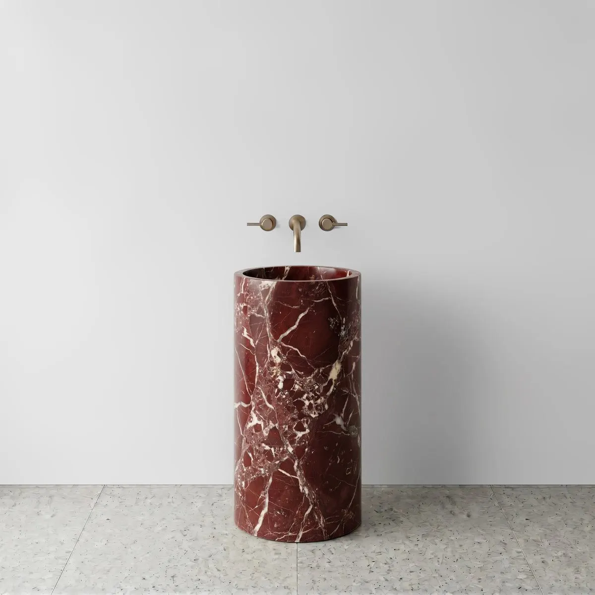 Rosso Levanto Marble Pedestal Sink - Cylinder