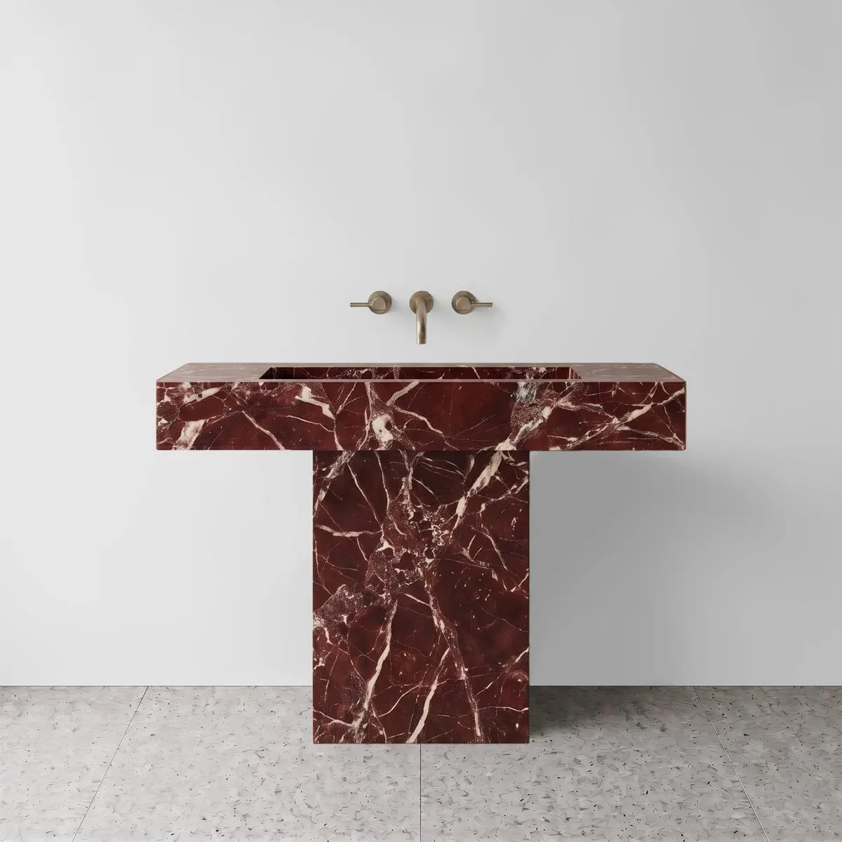 Rosso Levanto Marble Pedestal Sink - T-Shape