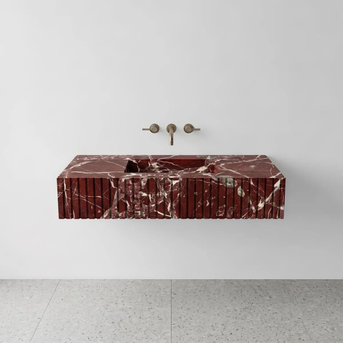 Rosso Levanto Marble Single Sink - Fluted