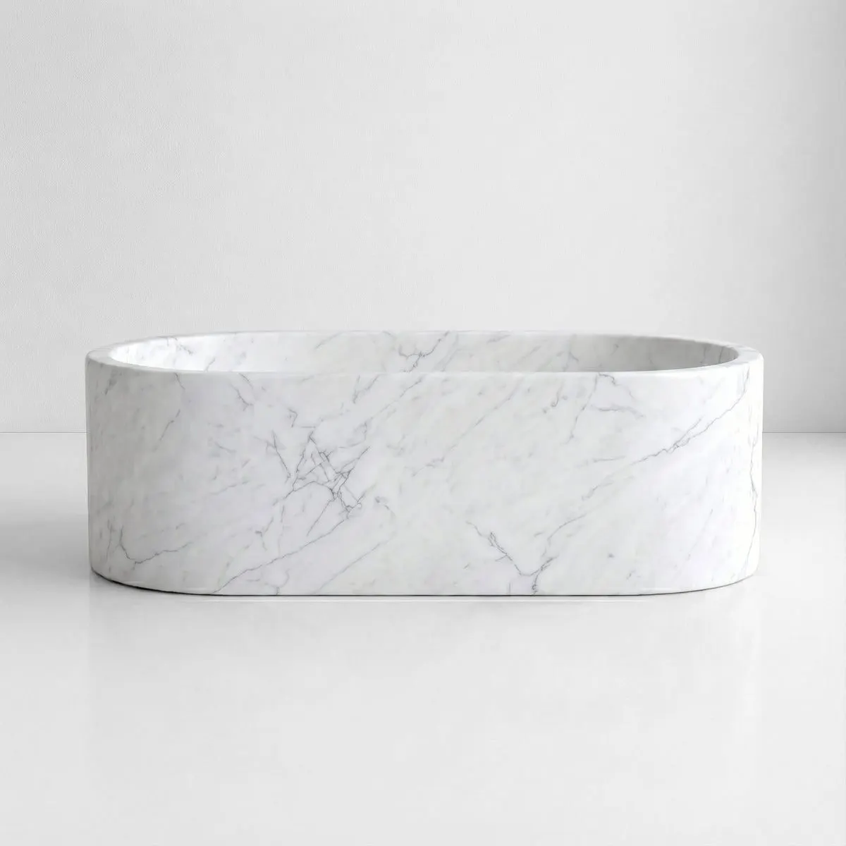 White Carrara Marble Freestanding Bathtub - Elliptical