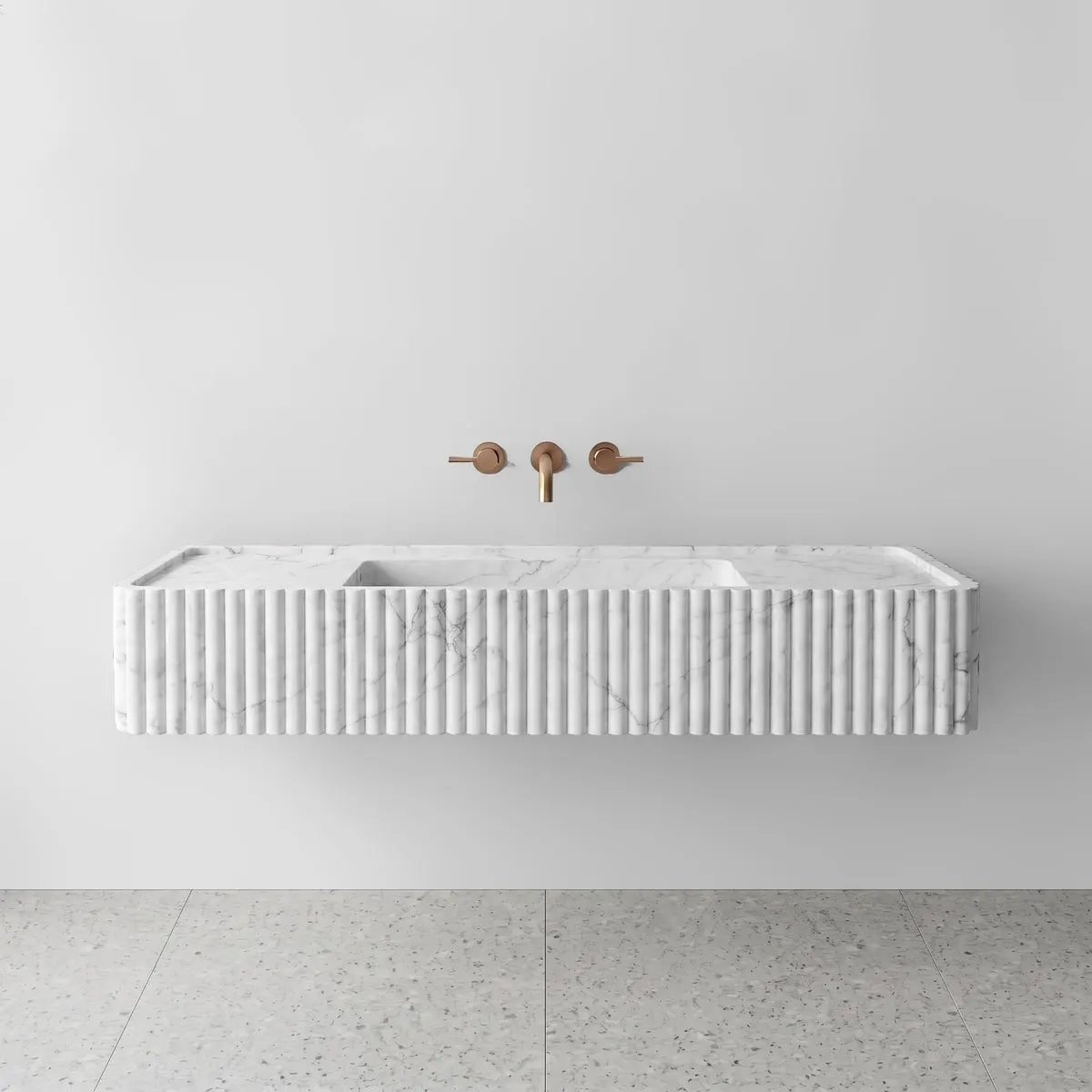 White Carrara Marble Monolith Sink - Fluted