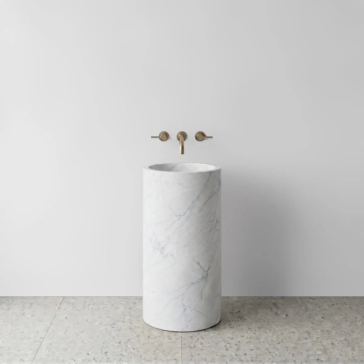 White Carrara Marble Pedestal Sink - Cylinder