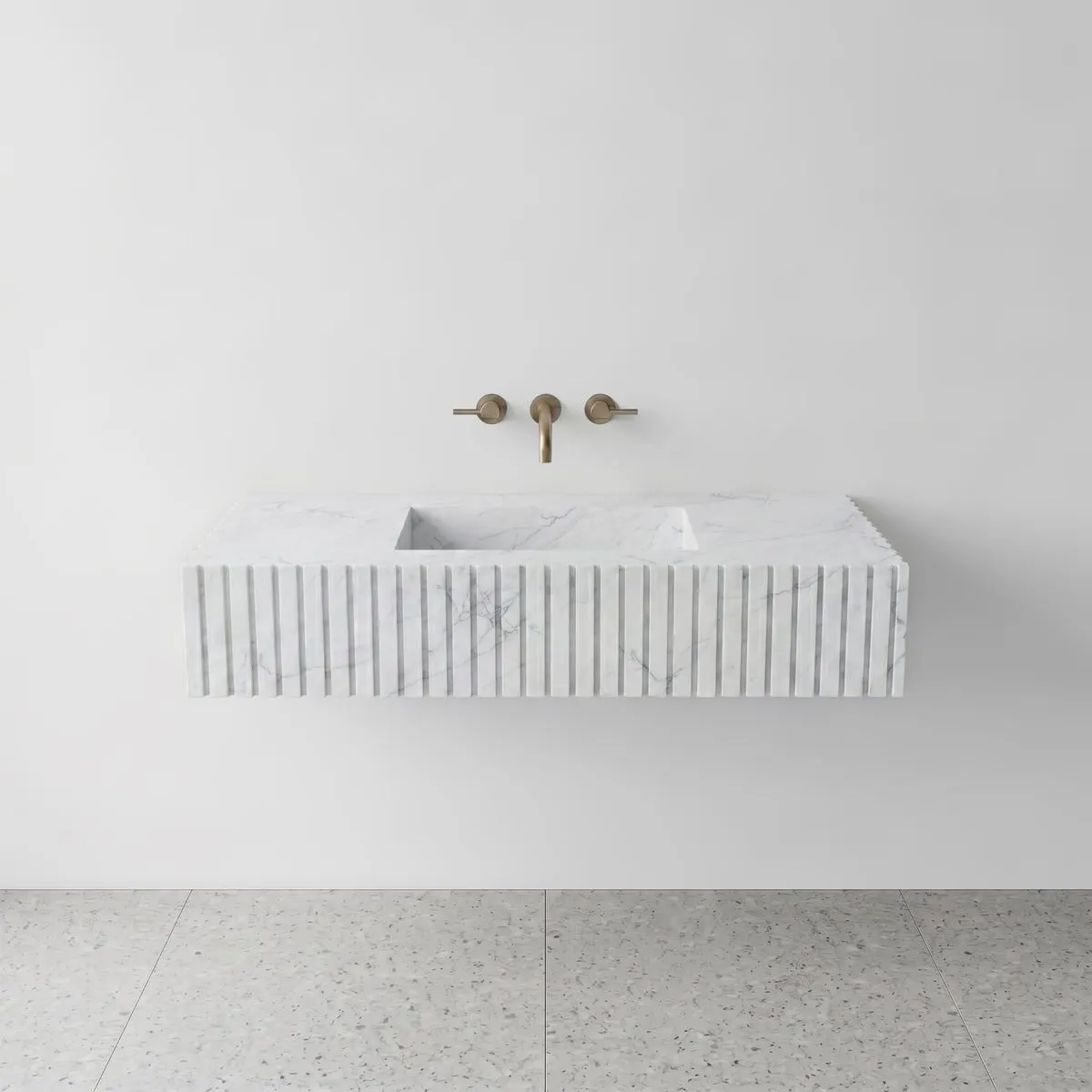 White Carrara Marble Single Sink - Fluted