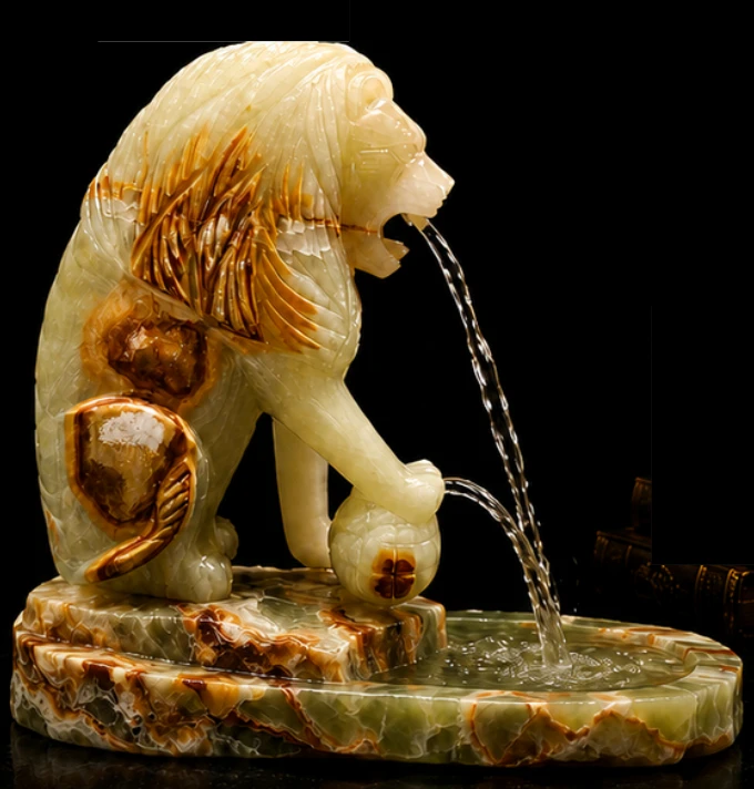 Multi Green Onyx Lion Fountain