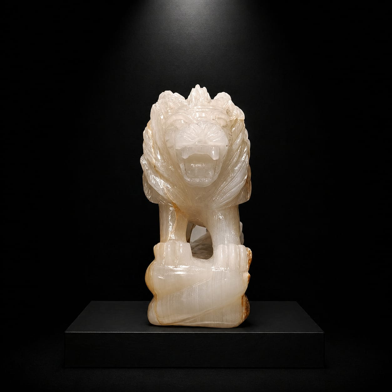 Imperial Onyx Lion Hand-Carved Statement Sculpture