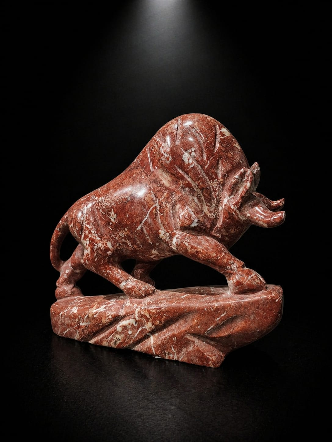Red Jasper Fighter Bull Sculpture