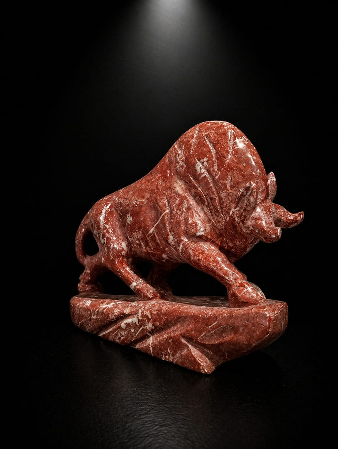Red Jasper Fighter Bull Sculpture - Image 2