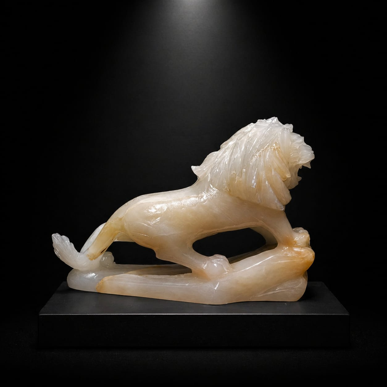 Imperial Onyx Lion Hand-Carved Statement Sculpture - Image 3
