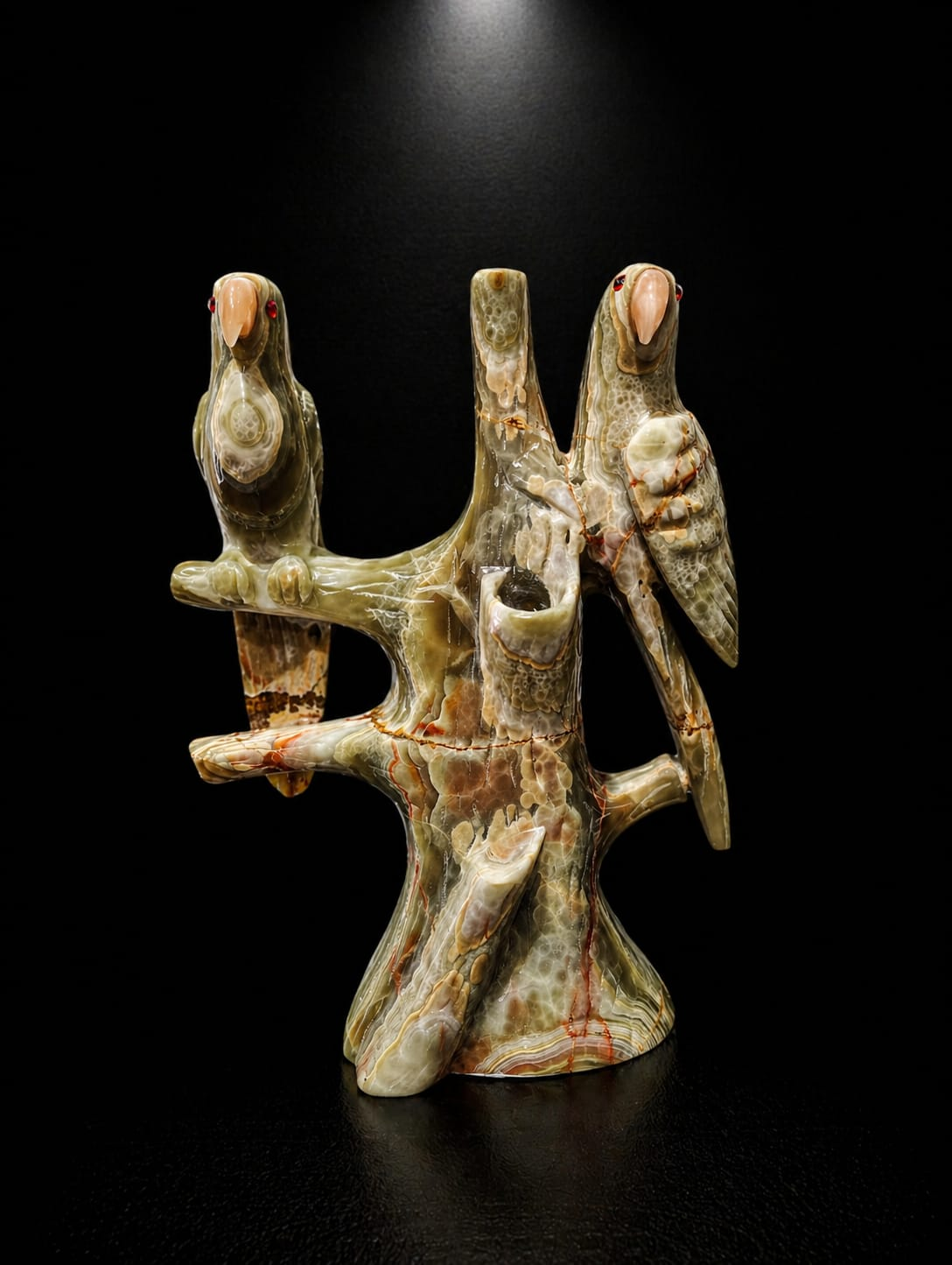 Multi Green Onyx Parrot Pair on Branch - Image 3