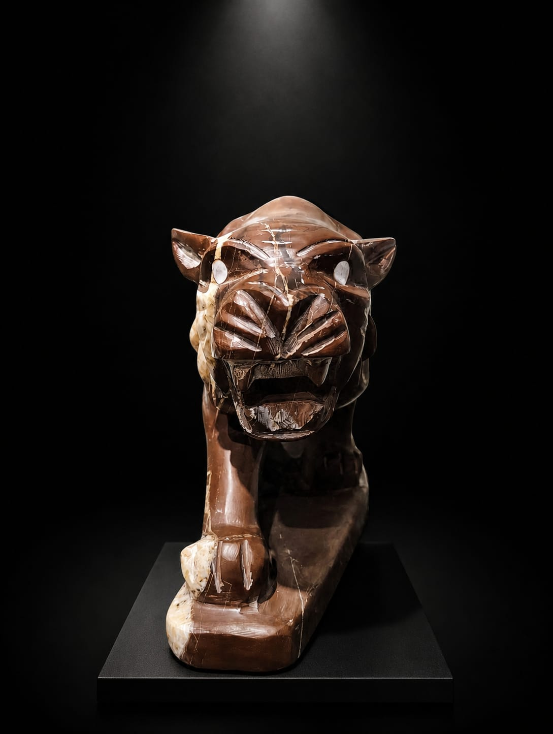 Hand-Carved Chocolate Stone Tiger (Aggression & Control Sculpture)
