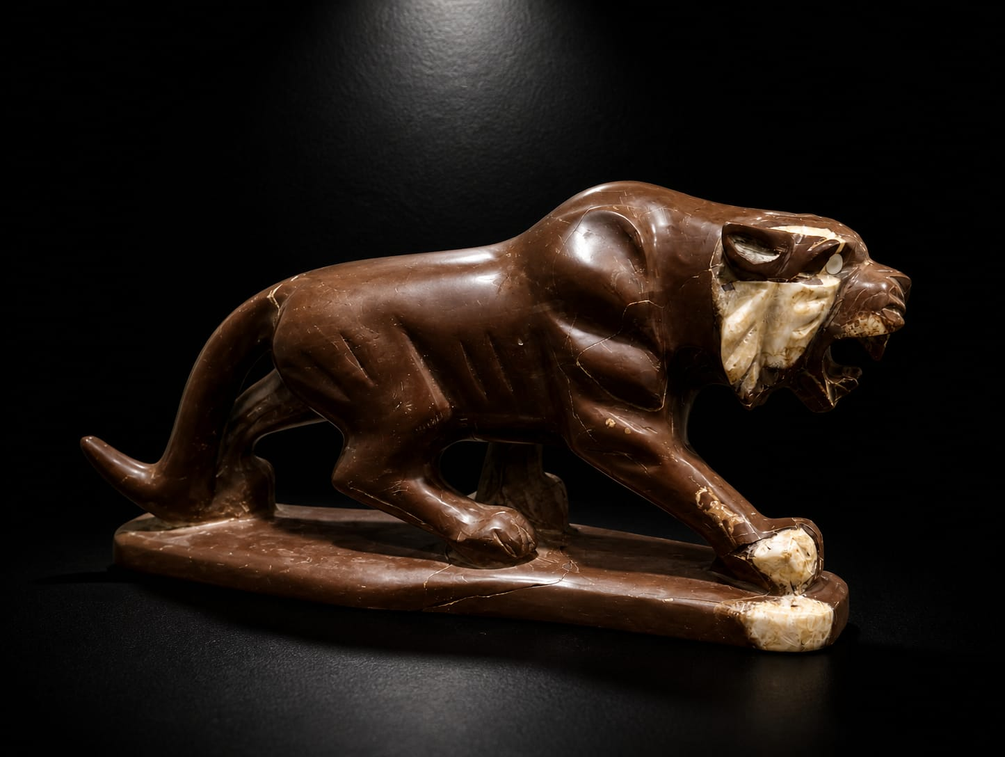 Hand-Carved Chocolate Stone Tiger (Aggression & Control Sculpture) - Image 2