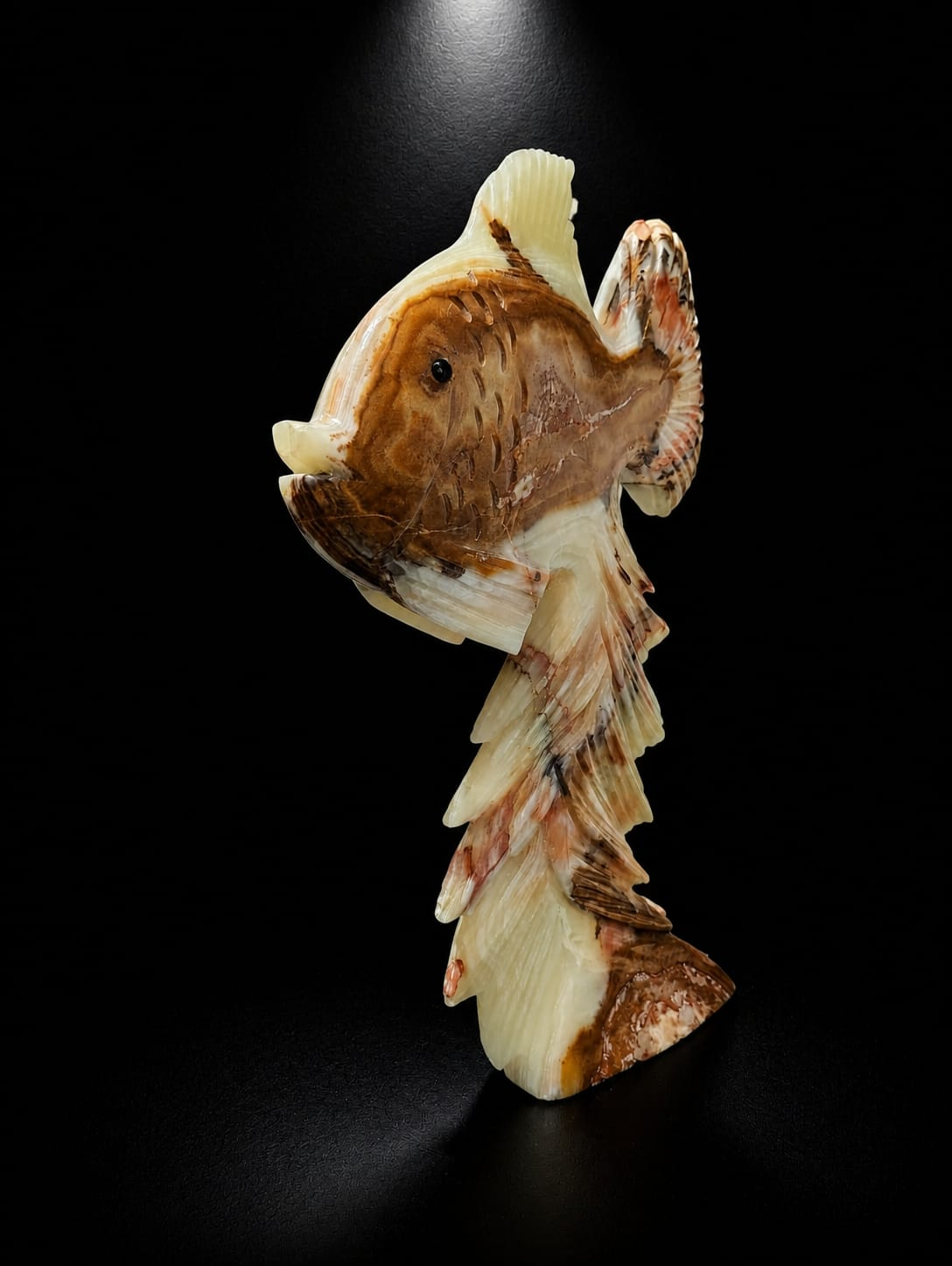 Hand-Carved Multi Green Onyx Fish (Prosperity & Flow Sculpture) - Image 3