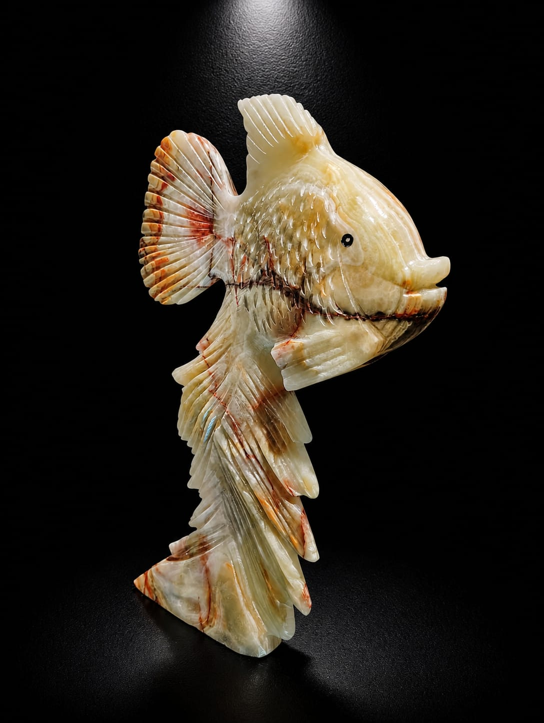 Hand-Carved Multi Green Onyx Fish (Prosperity & Flow Sculpture)