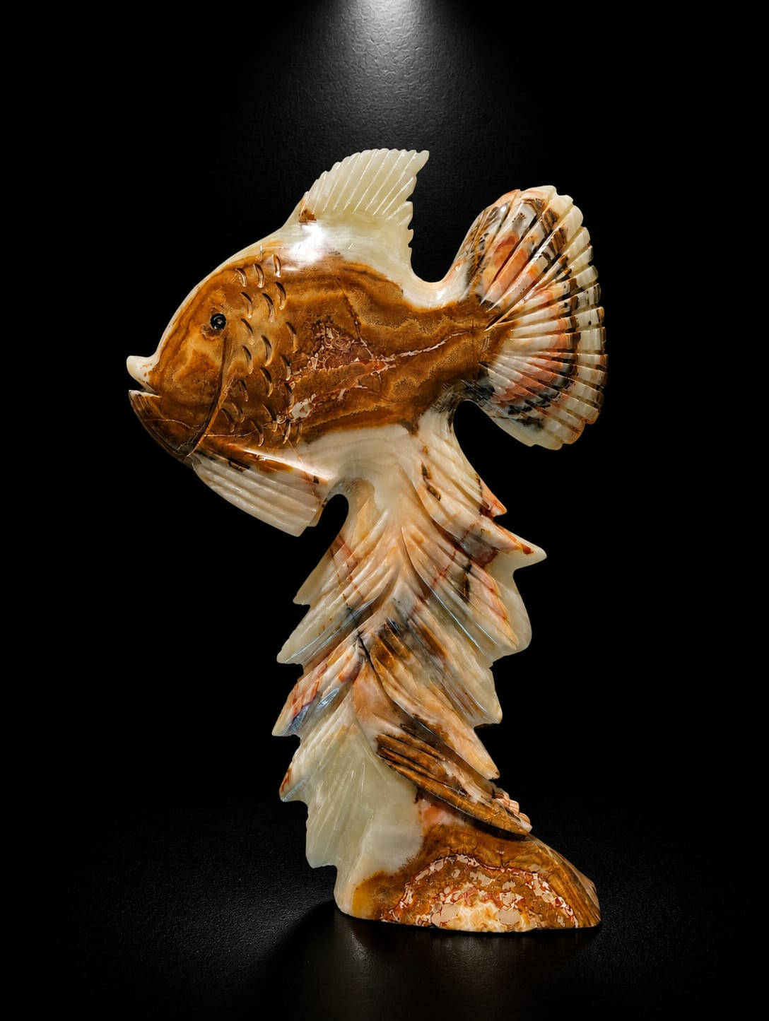 Hand-Carved Multi Green Onyx Fish (Prosperity & Flow Sculpture) - Image 2