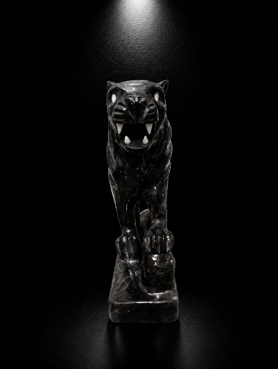 Hand-Carved Black Stone Panther (Stealth Power Sculpture)