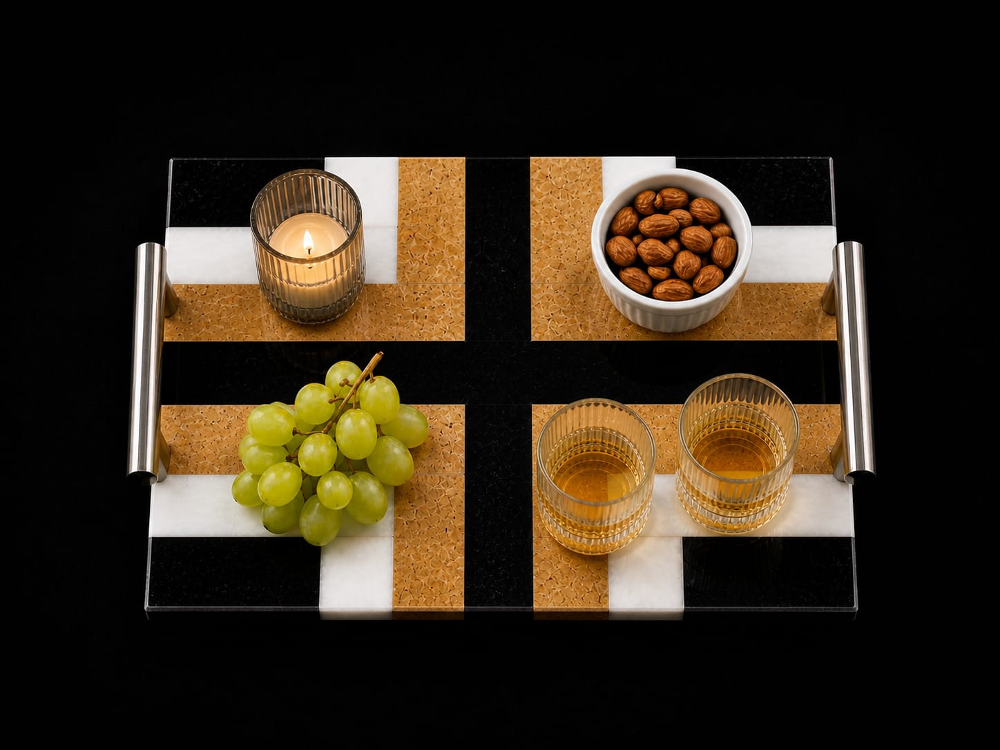Luxury Geometric Marble Serving Tray with Metal Handles - Image 3