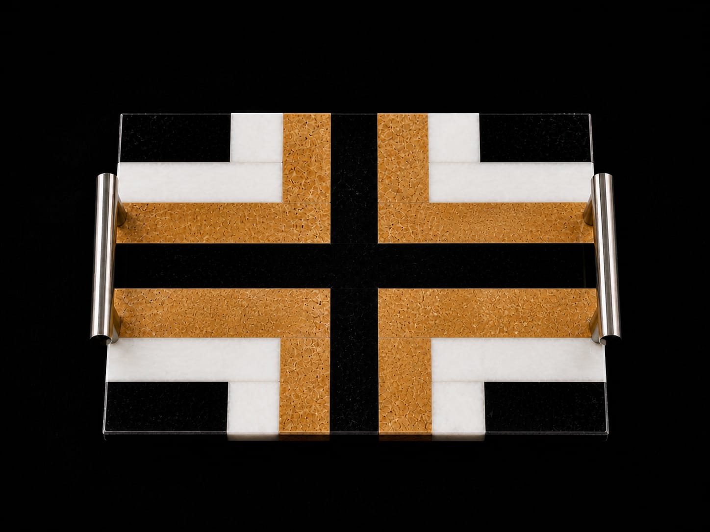 Luxury Geometric Marble Serving Tray with Metal Handles