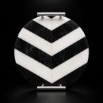 Luxury Black & White Marble Round Serving Tray – Chevron Design