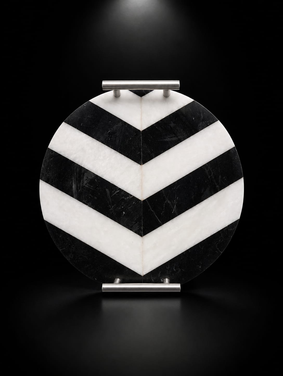 Luxury Black & White Marble Round Serving Tray – Chevron Design