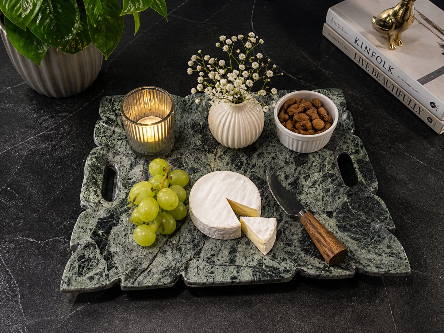 Luxury Natural Marble Serving Tray with Handles – Artistic Edge Design - Image 2