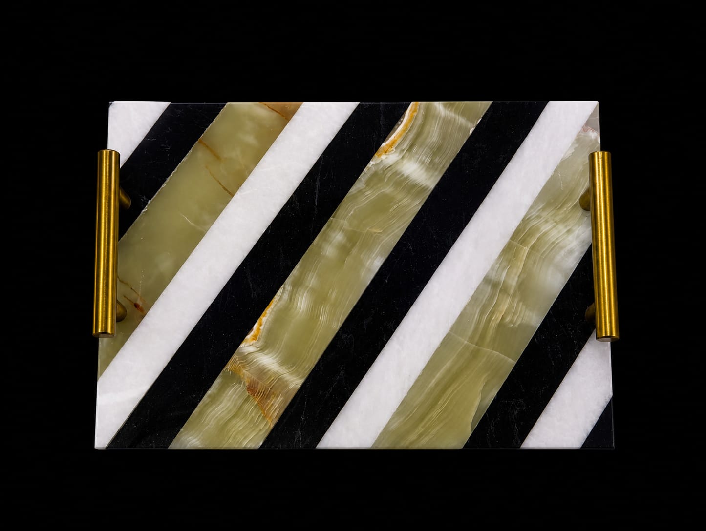 Luxury Marble Serving Tray with Gold Handles – Striped Onyx Design