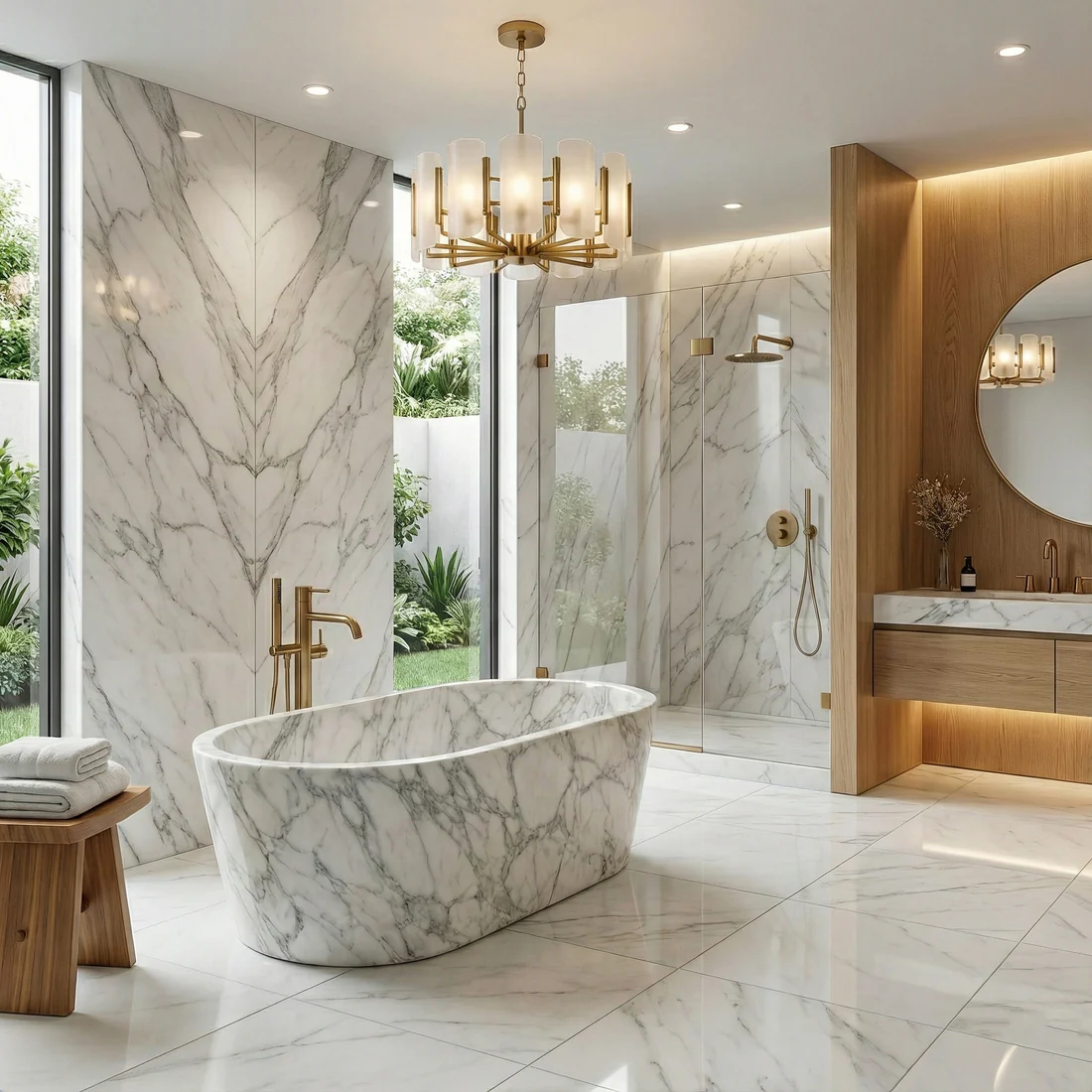 Arabescato Marble Freestanding Bathtub - Tapered - Image 2